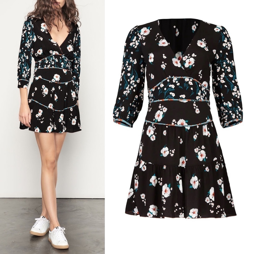 BA&SH || Belize Floral Print Mini Dress Black‎ Size 1 / Small